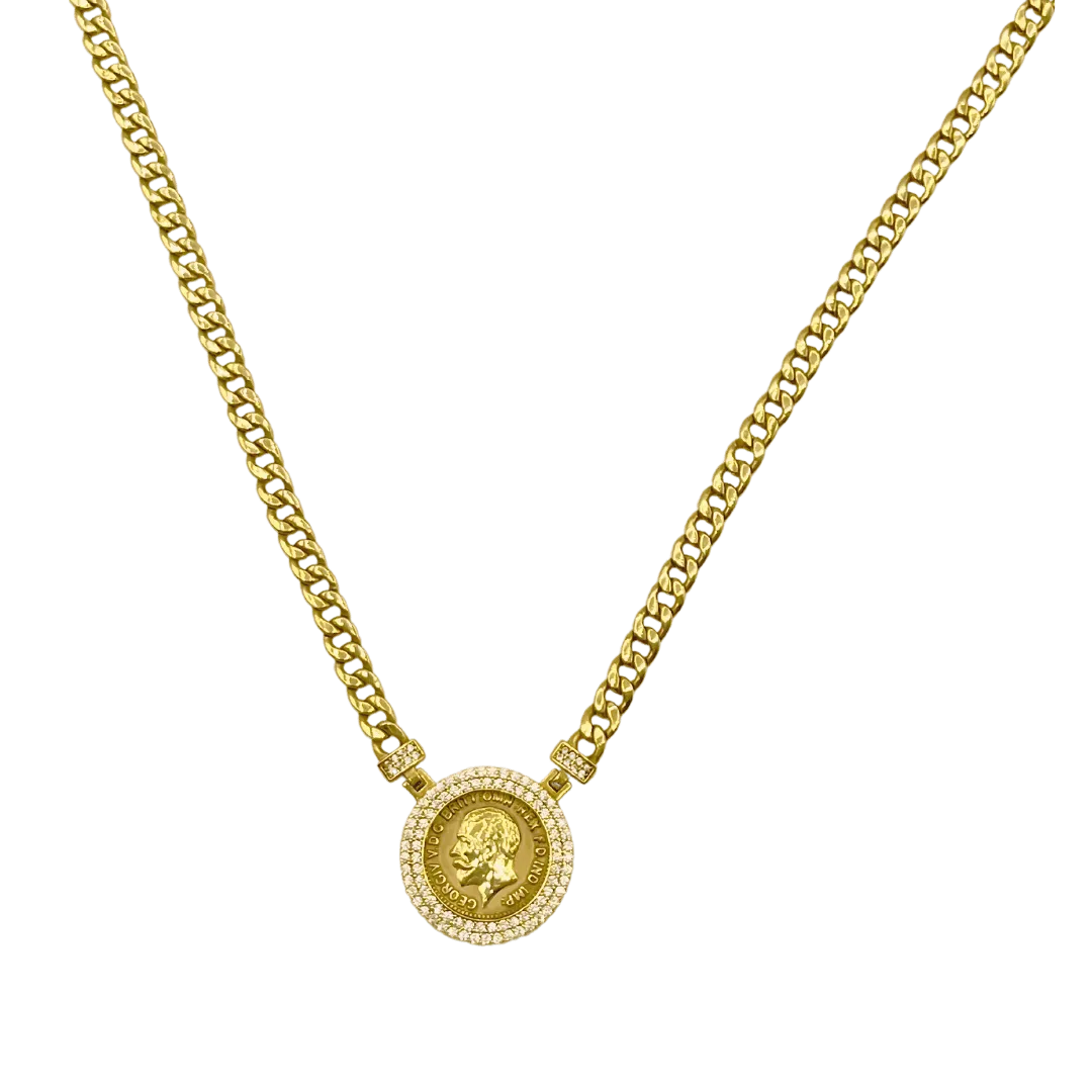 Parure Gravé George V Livre Sterling en Or 18K