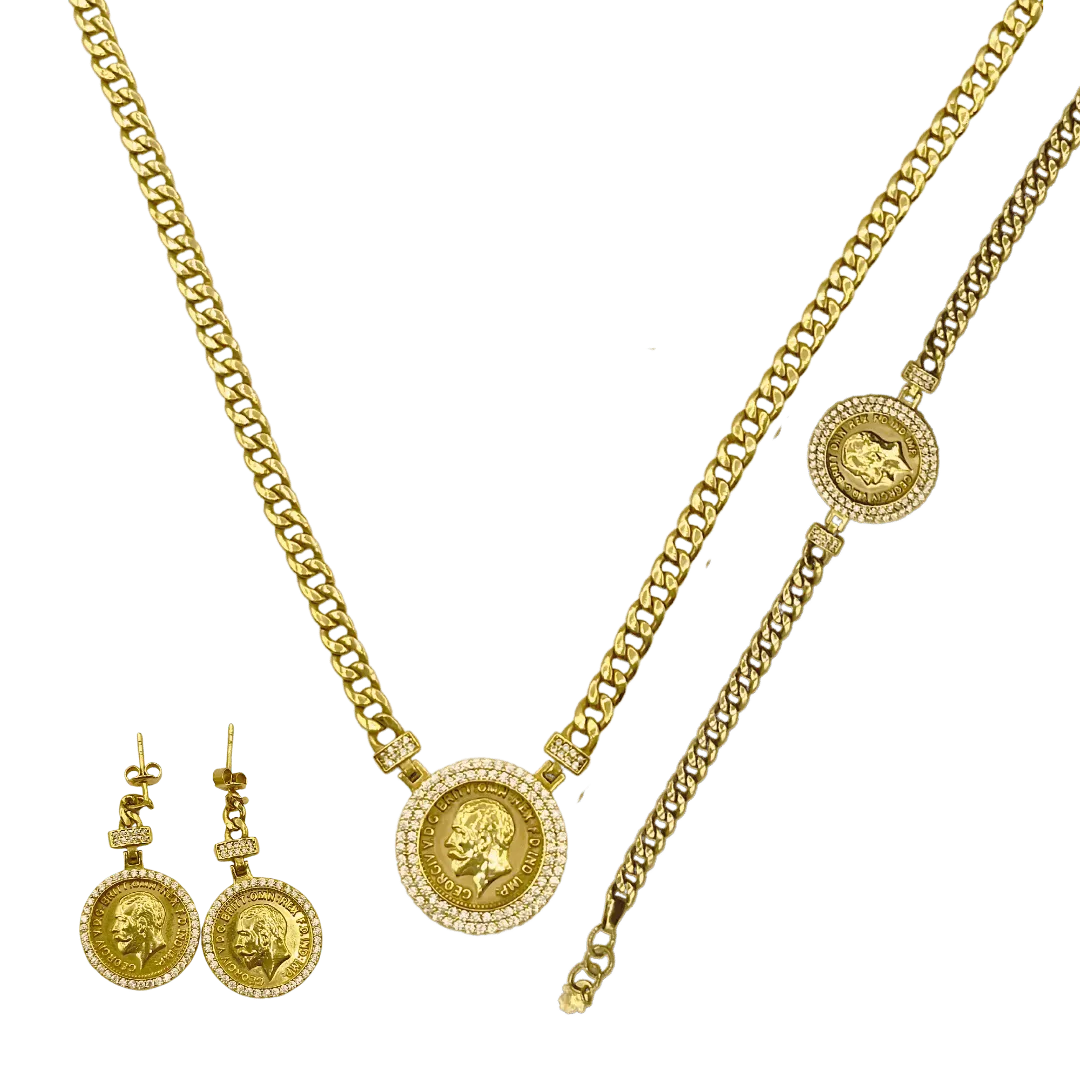 Parure Gravé George V Livre Sterling en Or 18K