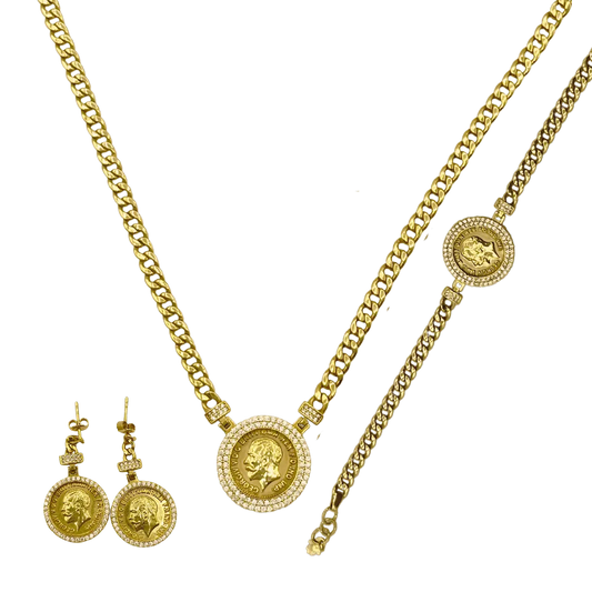 Parure Gravé George V Livre Sterling en Or 18K