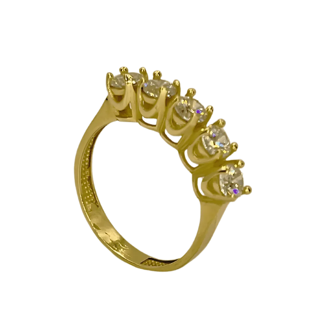 Bague 5 Pierres Zircons en Or 18K