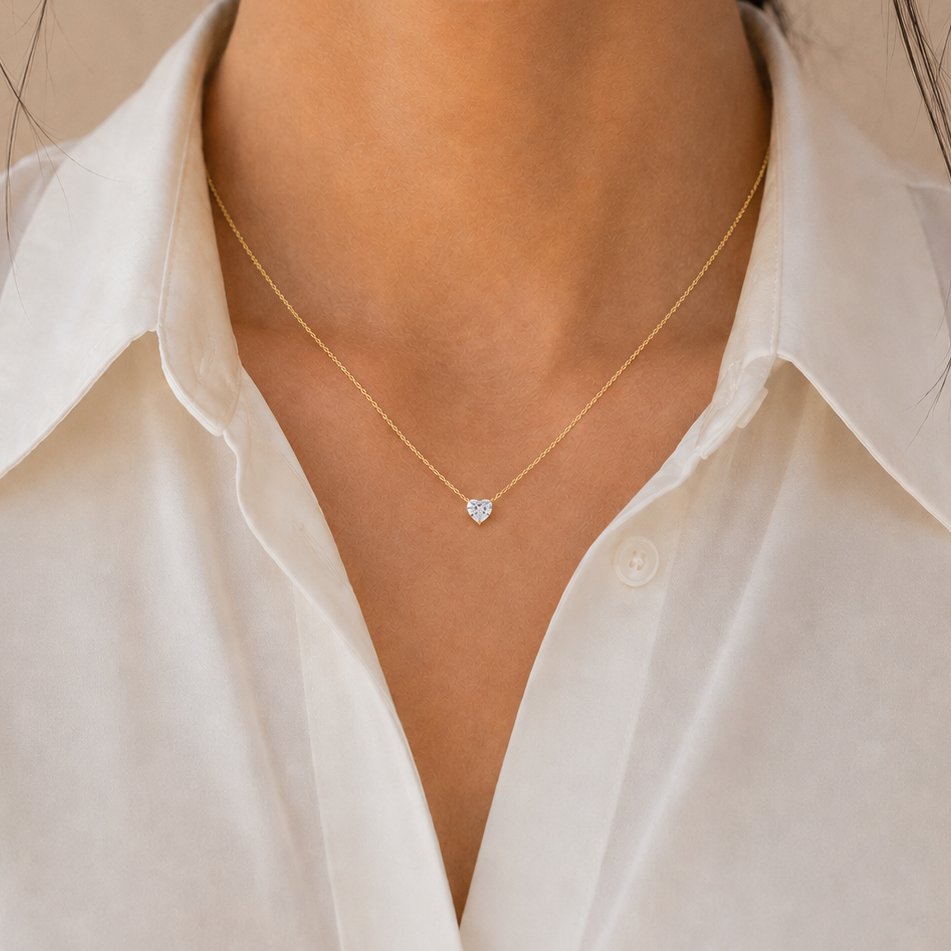 Pendentif Cœur Serti Diamant de Laboratoire 0,50 carat /or jaune 18kt