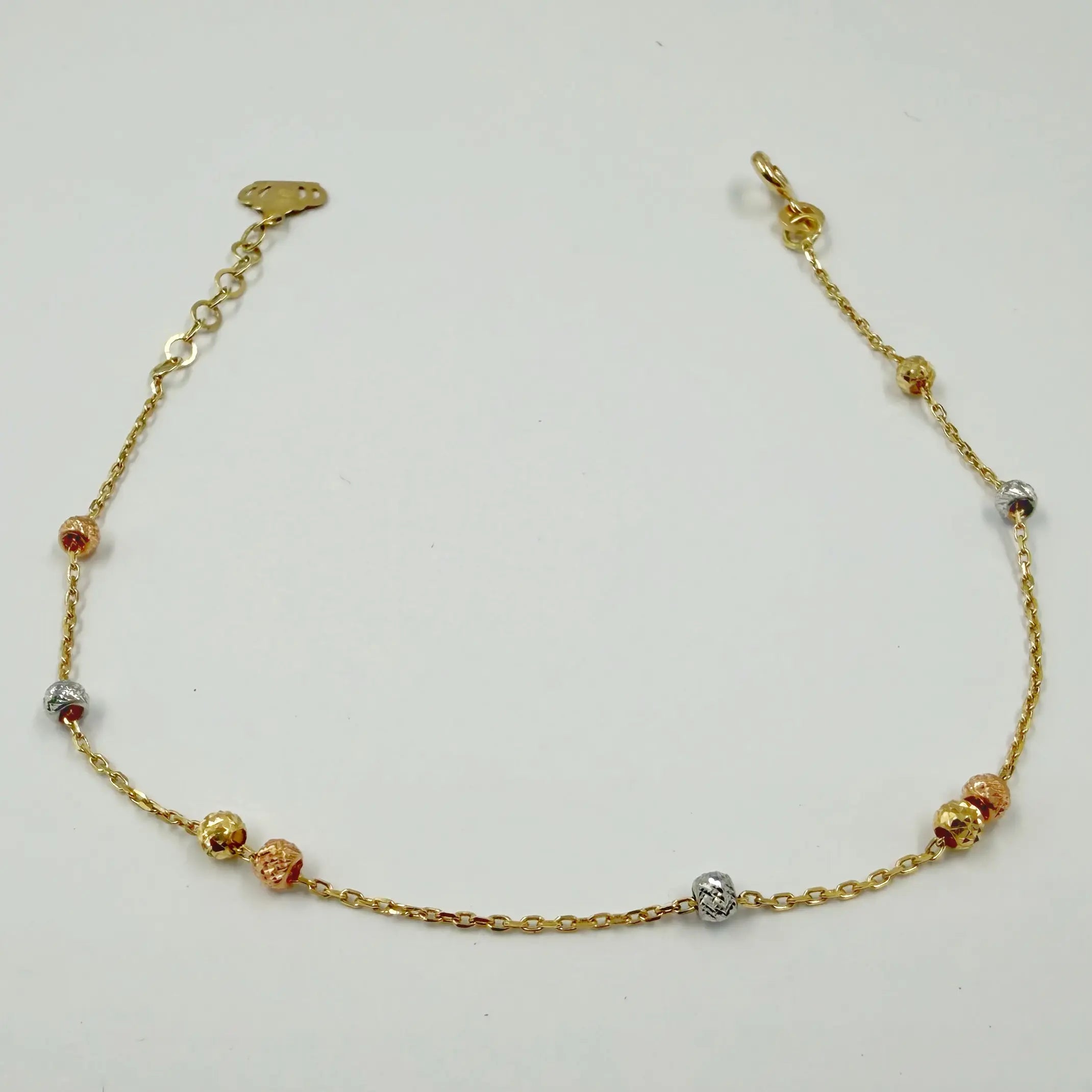 Gourmette Boules Tricolores en Or Jaune 18K