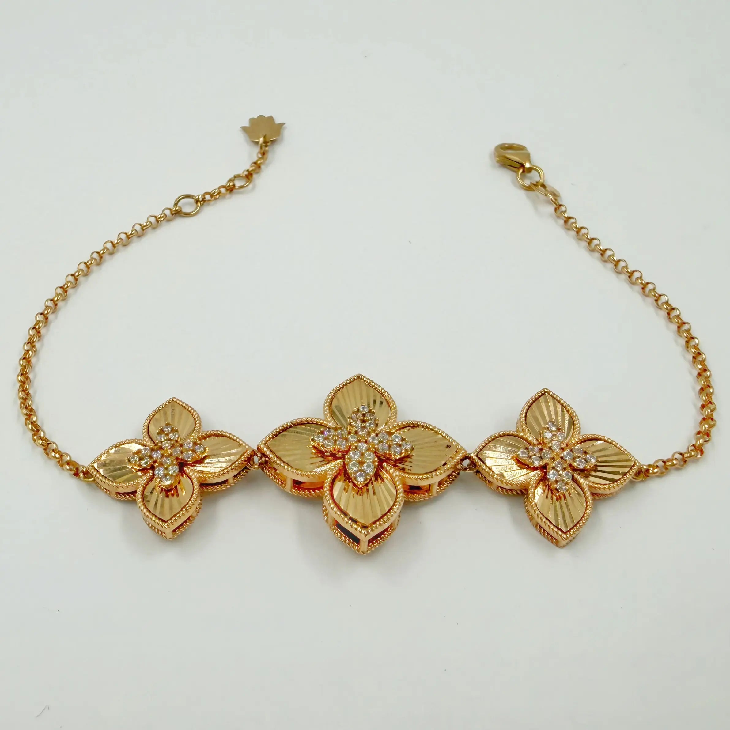 Gourmette Trois Fleurs en Or Rose 18K