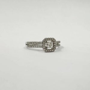 Alliance halo rectangulaire en or gris sertie de diamants – 0,35 ct [B.FETHI™]