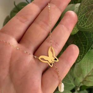 Collier papillon en Or18k avec johar naturelle [B.FETHI™]