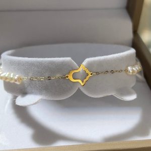 Cordon bracelet khmissa en Or18k avec jouhar naturelle [B.FETHI™]
