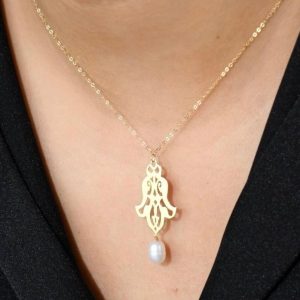 Collier khmissa en Or18k avec johra naturelle [B.FETHI™]