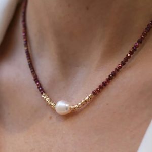 Collier avec des boules et fermoire en Or18k+Grand perle naturelle [B.FETHI™]