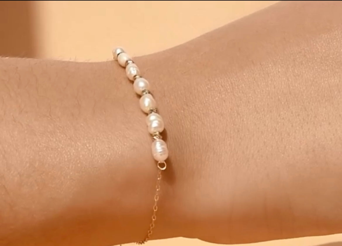 Gourmette perle boules en Or18k [B.FETHI™]