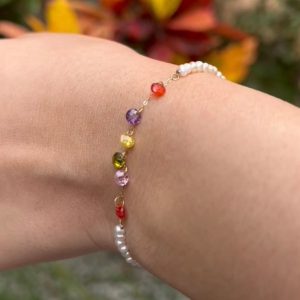 Cordon johar naturelle en Or18k avec des pierres colorées [B.FETHI™]