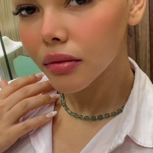 Collier en perles vertes naturel avec boules en Or 18 carats [B.FETHI™]