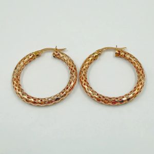 Boucles d'Oreilles Créoles Texturées en Or Rose 18K [B.FETHI™]