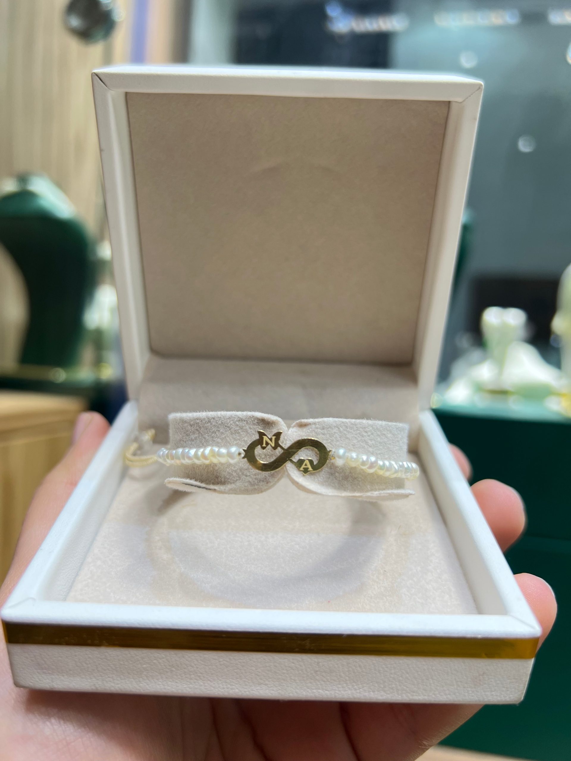 Cordon bracelet personnalisée en Or18k avec des perles naturelles [B.FETHI™]