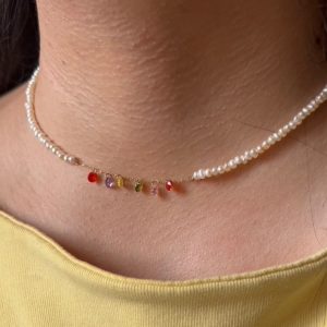 Collier johar naturelle en Or18k avec des pierres colorés [B.FETHI™]