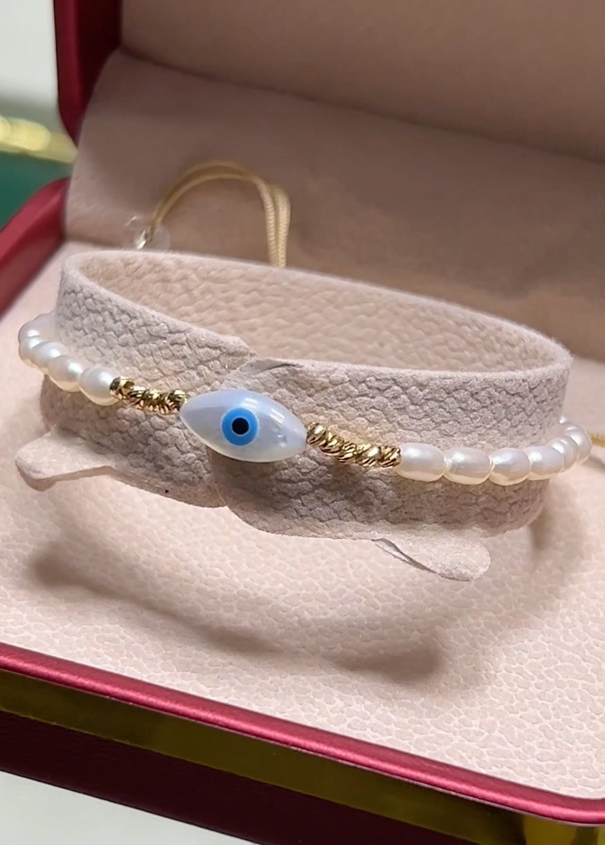 Cordon EVILE EYE en Or 18k Avec Pierres Johar Naturelles [B.FETHI™]