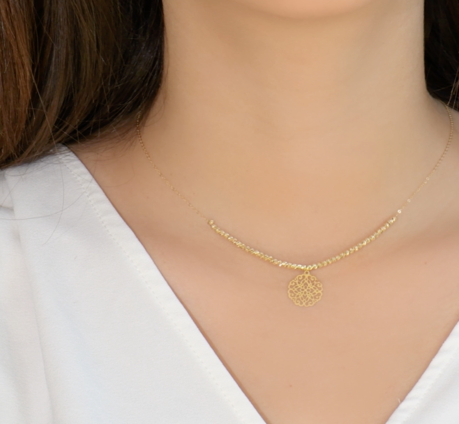 Collier en Or 18k Avec Boules et Motif Tkhram Beldi [B.FETHI™]