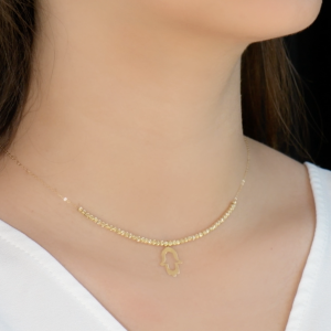 Collier en Or 18k Avec Motif Khmisat et Boules en Or 18k [B.FETHI™]