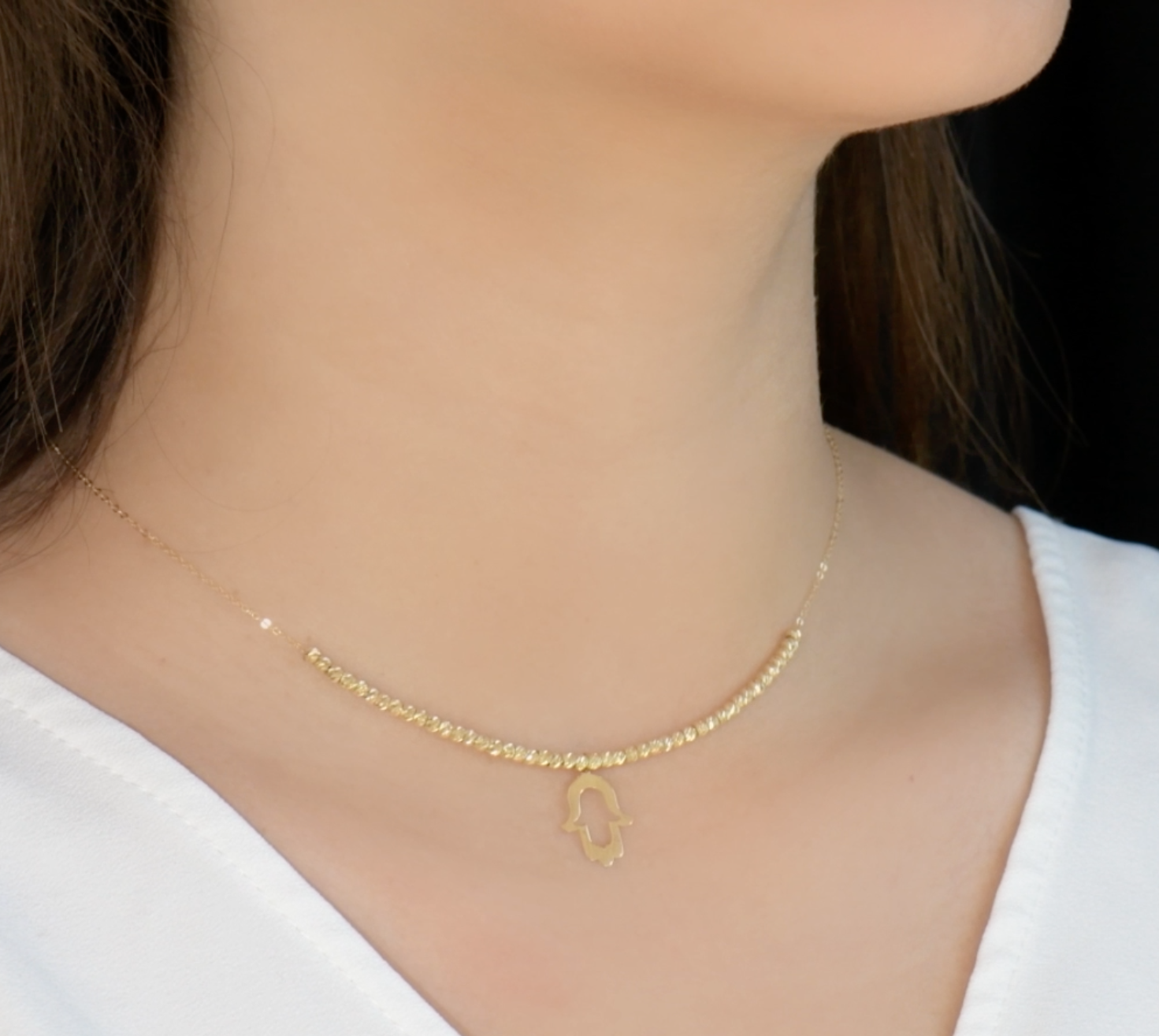 Collier en Or 18k Avec Motif Khmisat et Boules en Or 18k [B.FETHI™]