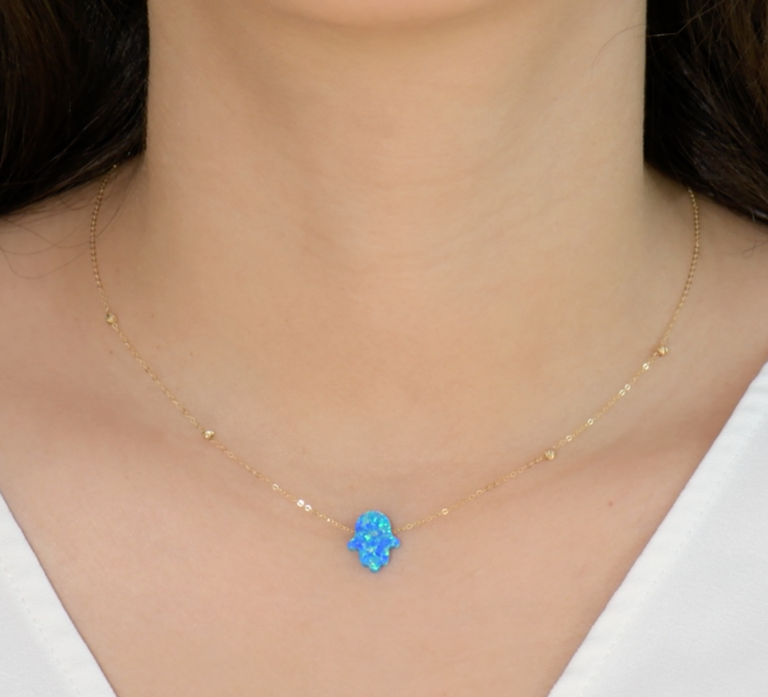 Collier en Or 18k - Khmissa Pierre Opale [B.FETHI™]