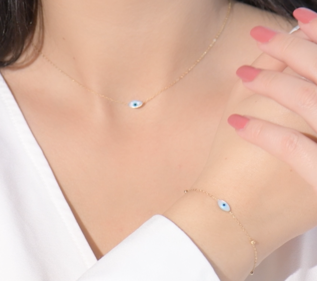 Ensemble EVILE EYE en Or 18k '' Gourmette et Collier '' [B.FETHI™]