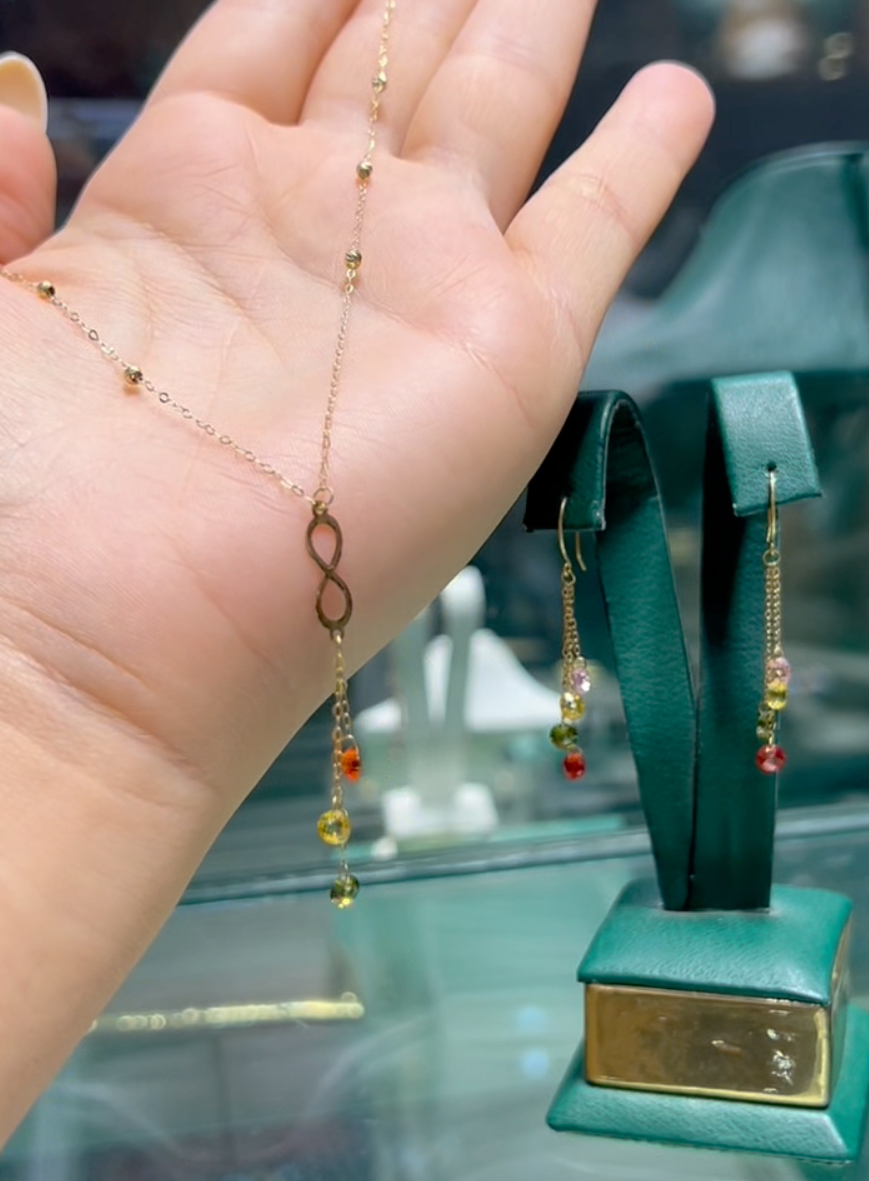 Ensemble en Or 18k infini Arc en CIel ( Collier et Boucles D'oreilles ) [B.FETHI™]