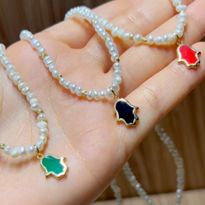 Collier Khmissa en Or 18k avec Johar Naturelles - Toutes les couleurs Sont disponibles [B.FETHI™]