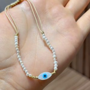 Cordon Bracelet Evile Eye en Or 18k et Pierres Johar Naturelles [B.FETHI™]
