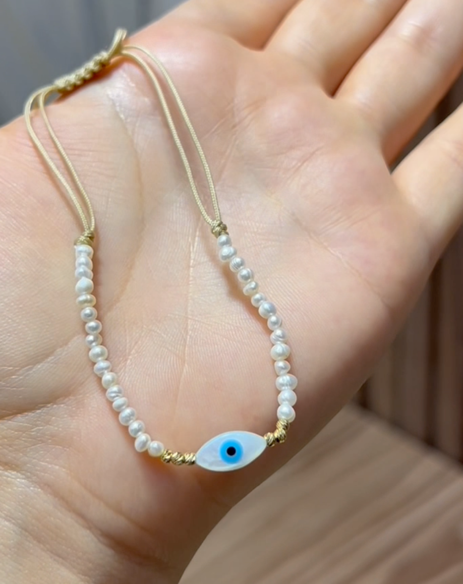 Cordon Bracelet Evile Eye en Or 18k et Pierres Johar Naturelles [B.FETHI™]