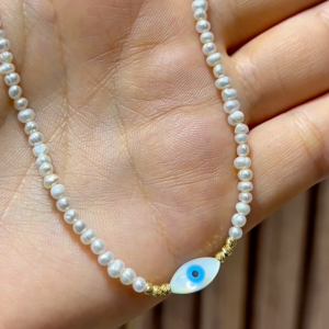 Collier Evile Eye en Or 18k et Pierres Johar Naturelles [B.FETHI™]