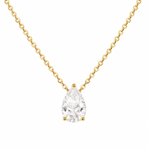 Pendentif Solitaire Or jaune 18 kt Serti 3 Griffes Diamant de Laboratoire Poire 0,50 carat [B.FETHI™]