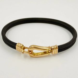 Bracelet homme en acier noir et boucle en or rose [B.FETHI™]