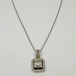 Collier en or gris serti de diamants et baguettes de diamants – 0,41 ct [B.FETHI™]