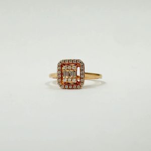Alliance en or rose sertie de diamants 0,16 ct et diamants baguette 0,07 ct [B.FETHI™]