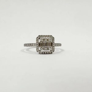 Alliance en or gris sertie de diamants et de baguettes de diamants – 0,41 ct [B.FETHI™]