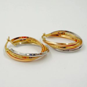 Boucles d'Oreilles Créoles Tricolores en Or 18K [B.FETHI™]