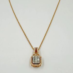 Collier en or rose et or gris serti de diamants et baguettes de diamants – 0,37 ct [B.FETHI™]