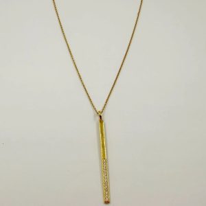 Collier Barre Verticale Pavée en Or Jaune 18K [B.FETHI™]