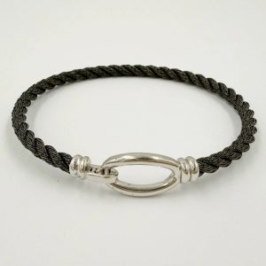 Bracelet homme en acier noir et fermoir en or gris [B.FETHI™]