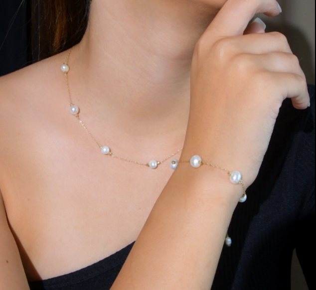 Ensemble En Or 18k avec Pierres Joher naturelles - Collier, Gourmette et boucles. [B.FETHI™]