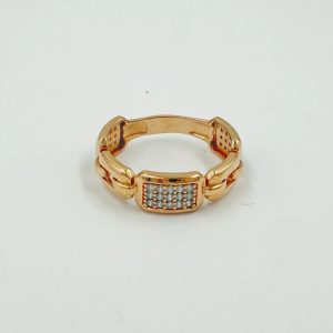 Bague en or rose à maillons et motif pavé [B.FETHI™]