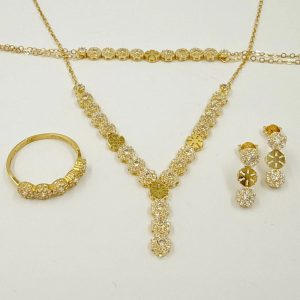 Parure moderne en or jaune – Collier, boucles d'oreilles, bague et gourmette [B.FETHI™]