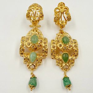 Boucles d'oreilles traditionnelles en or rose Modèle Fdila – Rosaces, Bellouta et pierres vertes [B.FETHI™]