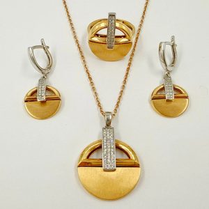 Parure Élégance Bicolore en or rose et or gris – Chaîne, pendentif, boucles d'oreilles et bague [B.FETHI™]