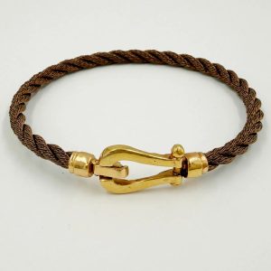 Bracelet homme en acier marron et boucle en or rose [B.FETHI™]