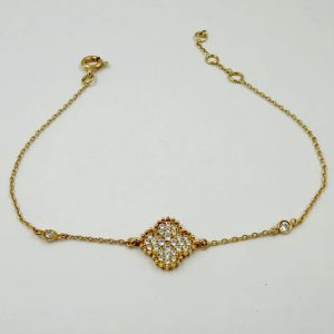 Gourmette Trèfle Pavé en Or Jaune 18K [B.FETHI™]