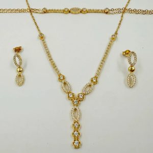 Parure moderne en or jaune – Collier, boucles d'oreilles et gourmette [B.FETHI™]