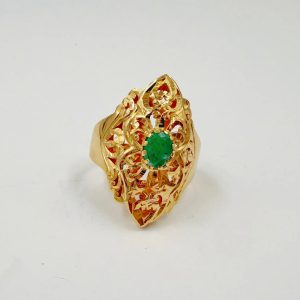 Bague traditionnelle en or rose sertie d'une pierre verte ovale [B.FETHI™]