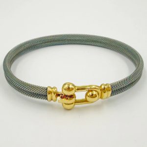Bracelet homme en acier gris et boucle en or jaune [B.FETHI™]