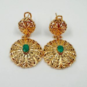 Boucles d'oreilles traditionnelles Tekhram en or rose avec pierre verte [B.FETHI™]