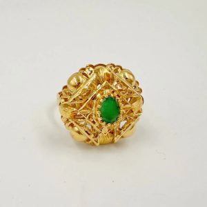 Bague traditionnelle en or rose sertie d'une pierre verte [B.FETHI™]
